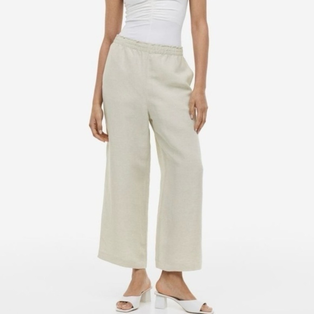 H&M Linen Blend NWT Wide Leg Pull On Pants Crop Ankle XXL